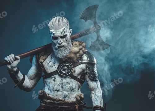 Preview: Evil scandinavian warrior with two handed axe on his shoulder