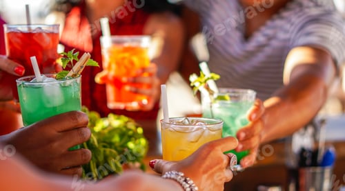 Preview: Happy people cheering with mojito and having fun
