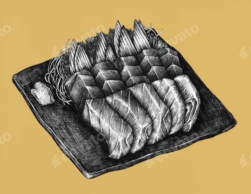 Preview: Hand drawn salmon sashimi dish
