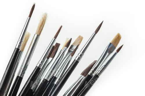 Preview: close up of paint brushes on white background