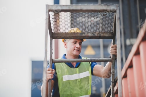 Preview: engineer foreman working in container cargo logistic shipping industry for import and export