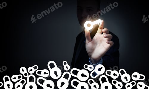 Preview: Male Hand Taking Key Glowing Sign With Fingers