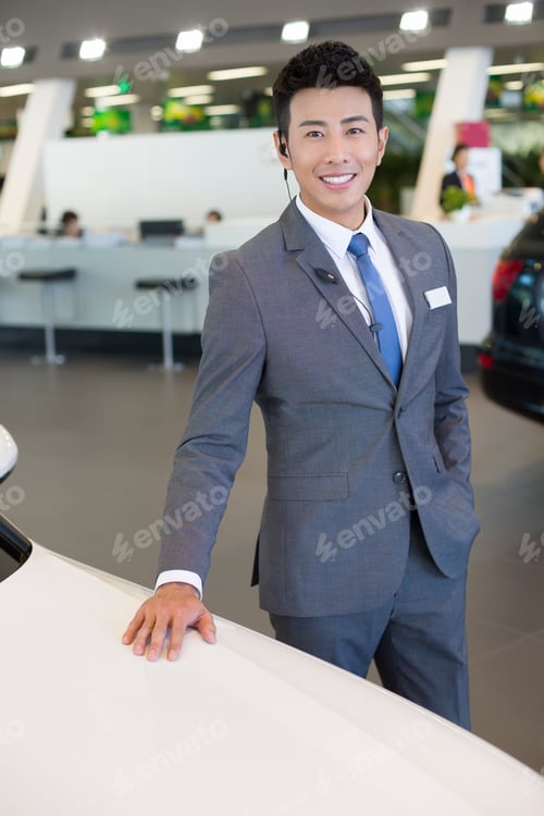 Preview: Confident car salesman with headset
