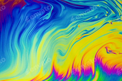 Preview: Psychedelic multicolored patterns background. Photo macro shot of soap bubbles