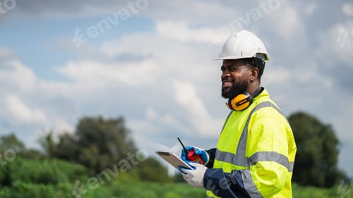 Preview: Service engineers checking system of windmill. Wind turbines generate electricity.