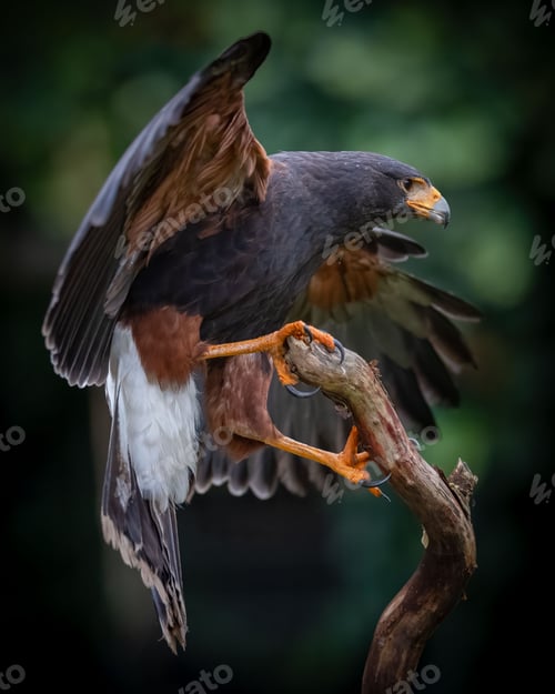 Preview: Harris's Hawk Perched with Wings Spread