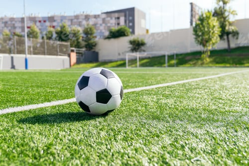 Preview: Soccer ball resting on artificial grass field