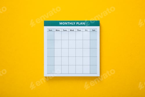 Preview: Colorful monthly planner with yellow background
