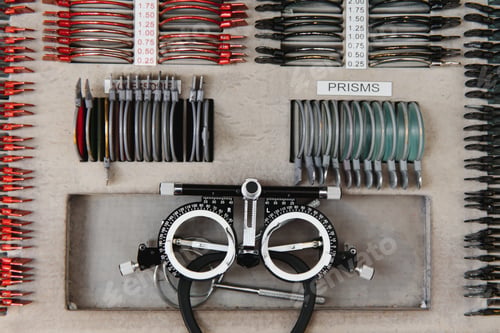 Preview: Optometrist trial frame. Check vision in ophthalmological clinic