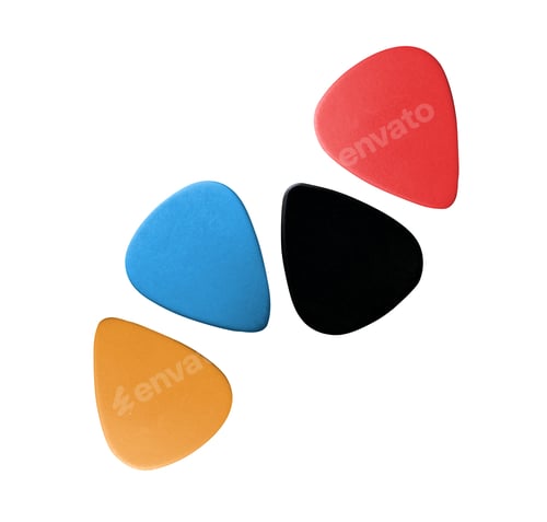 Preview: Closeup of 4 colourful plectrums