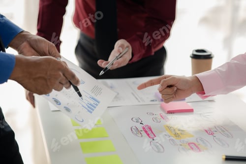 Preview: Company meeting room has businessmen and finance managers meeting together on business plan, they ar
