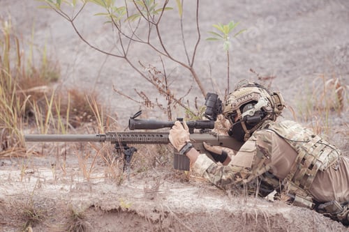 Preview: Soldiers in camouflage military uniforms carrying weapons Reconnaissance missions in rugged mountain
