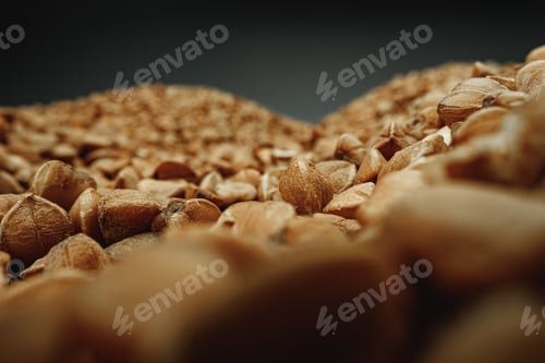Preview: Macro photo of handful dry buckwheat grain