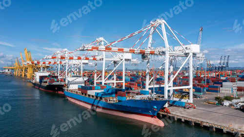 Preview: Aerial view container ship at commercial dock, Company import export global business trade logistic