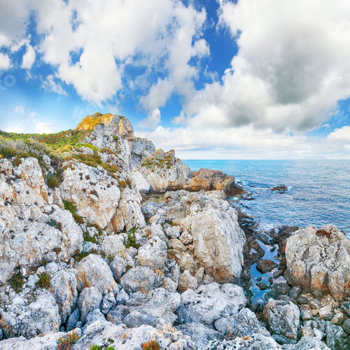 Preview: Amazing spring view on the the cape Milazzo panorama of nature reserve Piscina di Venere.