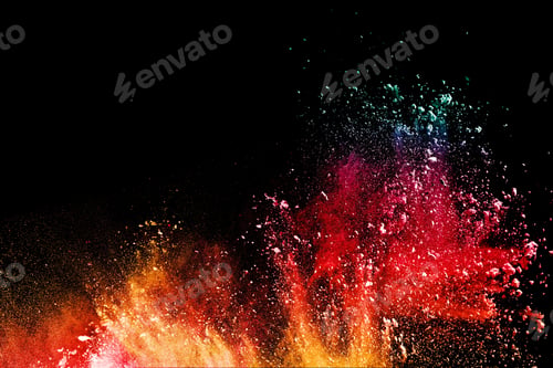 Preview: Colorful powder explosion splashing on black background