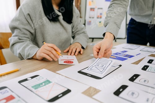 Preview: UX graphic designer planning application process development prototype wireframe for web