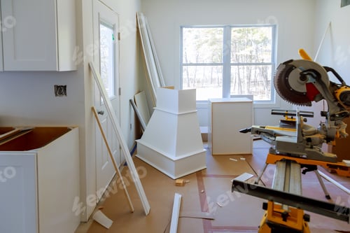 Details new home installing construction building industry remodel modern kitchen interior cabinet