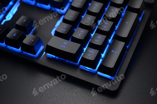 Preview: Black keyboard on the dark office desk