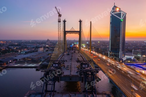 Preview: Aerial view Construction of Rama 9 Bridge which was completed in 2024