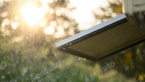 Preview: Small solar panels in corn field with sunlight on background. Agriculture concept