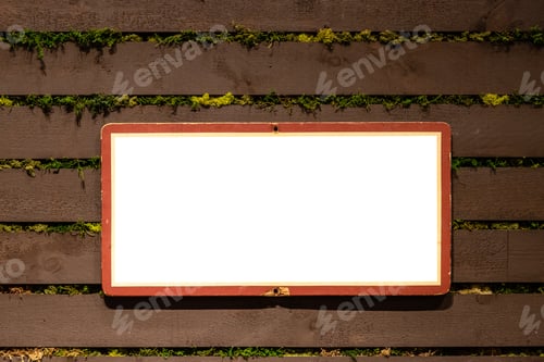 Preview: Mock-up horizontal frame made of rough wood painted in white on rustic wooden background