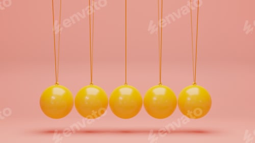 Preview: Newton cradle with balancing pendulum of silver metal balls . 3d render