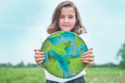 Preview: girl holding drawn planet in hands