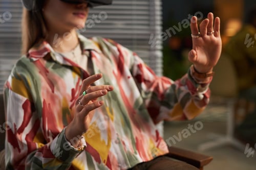 Preview: Woman Using VR Glasses To Test Program