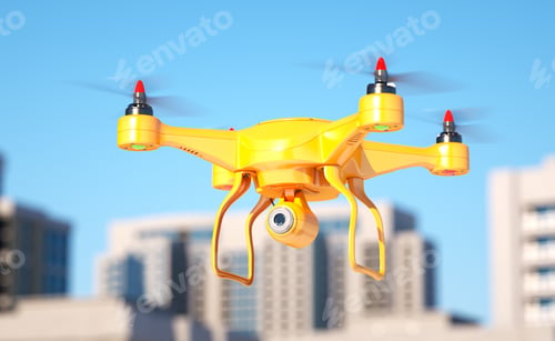 Preview: Generic quadcopter with camera spying in city