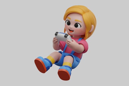 Preview: Cartoon girl playing game console