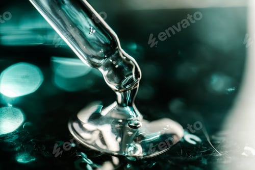 Preview: The texture of the serum or oil on an emerald background.