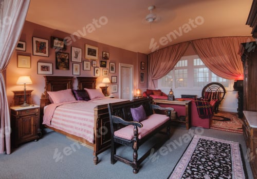 Preview: 54609,Bed and bench in bedroom