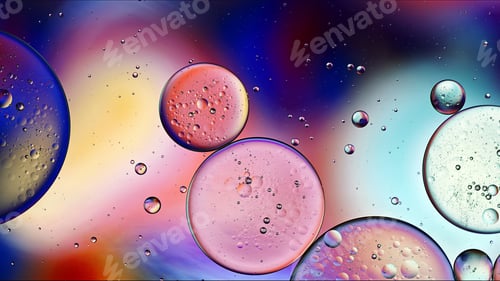 Preview: Abstract Colorful Food Oil Drops Bubbles and spheres Flowing on Water Surface