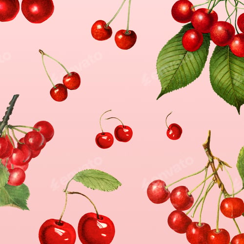 Preview: Hand drawn natural fresh red cherry pattered background