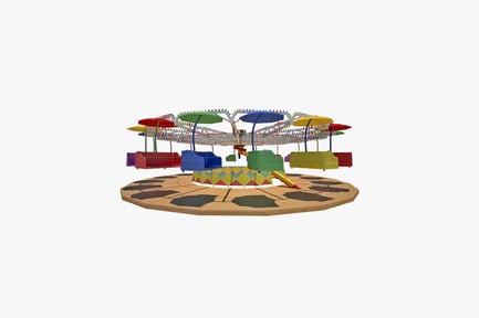 Preview: Circular amusement park ride with umbrellas and seats