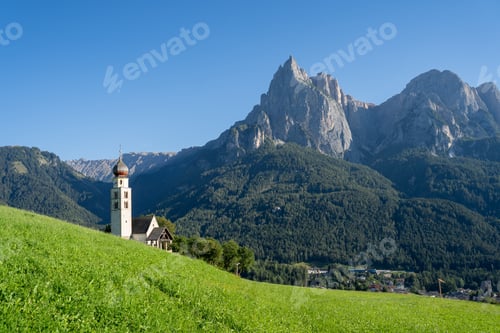Preview: Seis am Schlern, St. Valentin Church in Dolomites, Trentino Alto Adige Italy