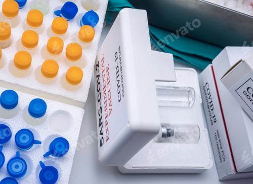 Preview: Coronacirus covid-19 experimental vaccine in a laboratory, conceptual image