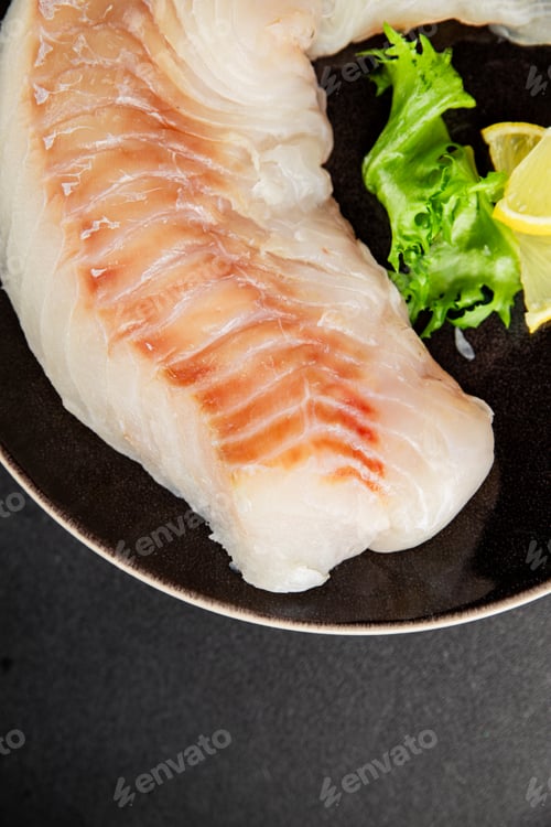Preview: Cod fillet, raw fish seafood tasty snack fresh pescetarian diet gourmet food background
