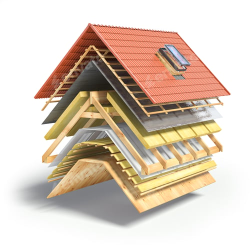 Preview: Construction of roof from ceramic tiles. Roof cover in layers is