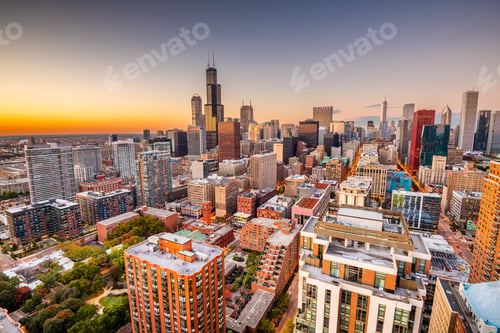 Preview: Chicago, Illinois, USA aerial cityscape towards Lake Michigan