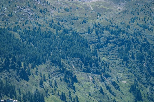 Preview: Mountain landscape and lake. View of beautiful mountain landscape in Alps with Silsersee lake