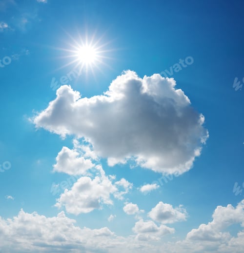 Preview: Blue sky with clouds and sun.