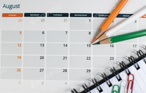 Preview: Closeup of pencils showing August 15 on the calendar. Indian Independence Day.