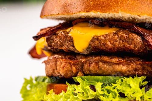 Preview: Closeup shot of a juicy hamburger.
