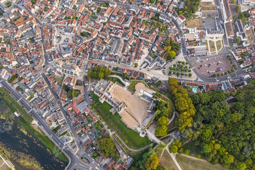 Preview: Aerial view of Saint-aignan-sur-cher, old castel and river the C