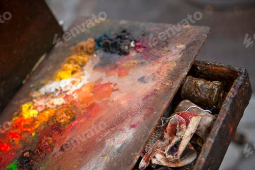 Preview: Colorful Closeup of Paint on an Artist's Palette