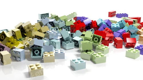 Preview: Pile of lego blocks isolated on white background