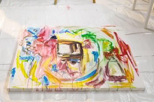 Preview: Modern abstract oil painting on canvas in artists studio