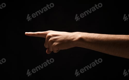 Preview: Hand gestures - man pointing, isolated at black